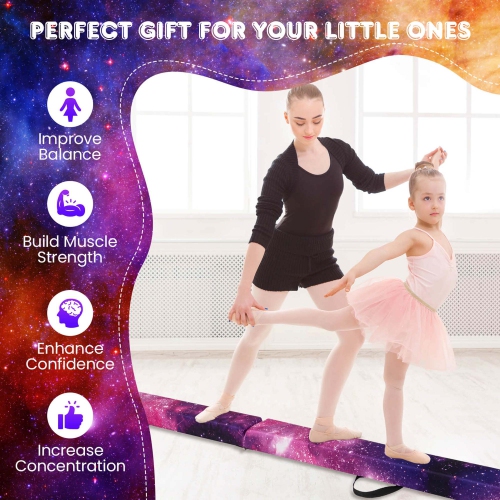 Costway 8 FT Folding Gymnastic Beam with Anti-slip Base Pine Wood Frame Carrying Handle