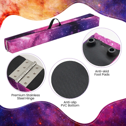 Costway 8 FT Folding Gymnastic Beam with Anti-slip Base Pine Wood Frame Carrying Handle