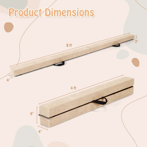 Costway 8 FT Folding Gymnastic Beam with Anti-slip Base Pine Wood Frame Carrying Handle
