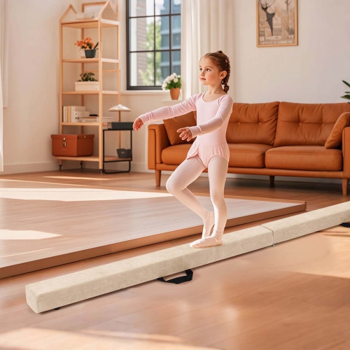 Costway 8 FT Folding Gymnastic Beam with Anti-slip Base Pine Wood Frame Carrying Handle