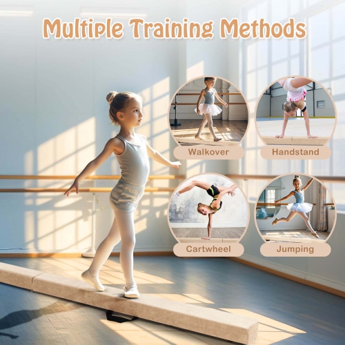 Costway 8 FT Folding Gymnastic Beam with Anti-slip Base Pine Wood Frame Carrying Handle