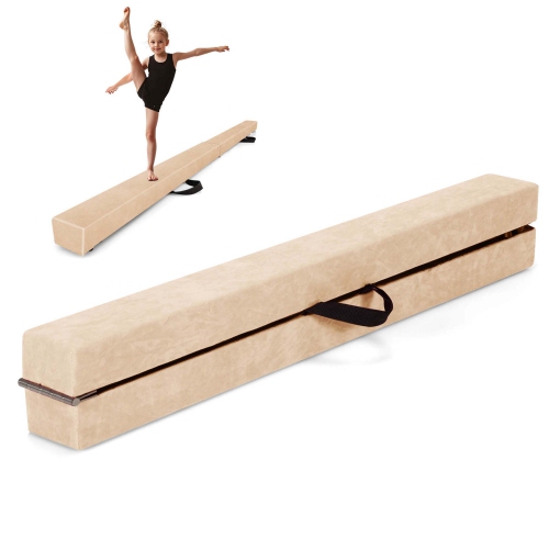 Costway 8 FT Folding Gymnastic Beam with Anti-slip Base Pine Wood Frame Carrying Handle
