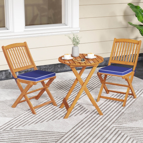 Costway Outdoor Folding Chairs Set of 2 Acacia Wood High-Back Chair with Seat Cushions