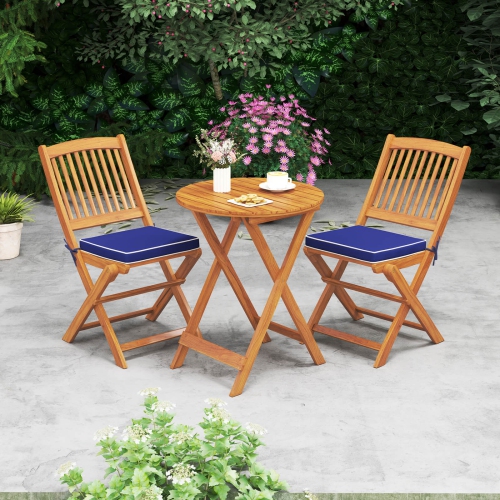 Costway Outdoor Folding Chairs Set of 2 Acacia Wood High-Back Chair with Seat Cushions