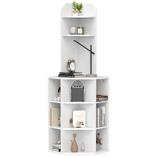 Costway 6-Tier Corner Shelf 63" Tall Corner Bookshelf with 2 USB Ports & Charging Station