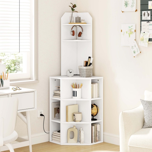 Costway 6-Tier Corner Shelf 63" Tall Corner Bookshelf with 2 USB Ports & Charging Station