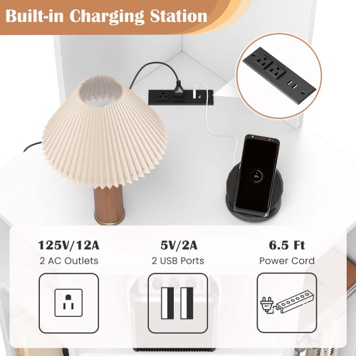 Costway 6-Tier Corner Shelf 63" Tall Corner Bookshelf with 2 USB Ports & Charging Station
