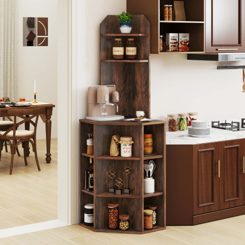 Costway 6-Tier Corner Shelf 63" Tall Corner Bookshelf with 2 USB Ports & Charging Station