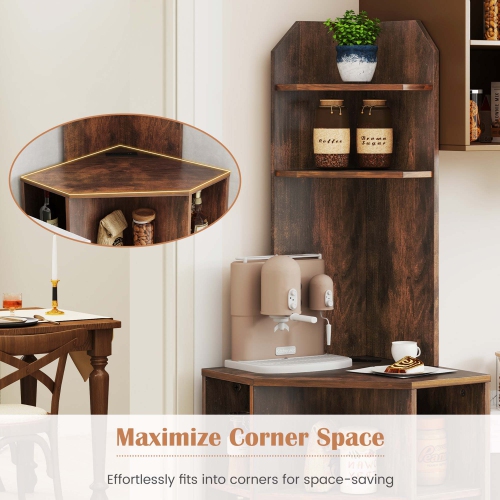 Costway 6-Tier Corner Shelf 63" Tall Corner Bookshelf with 2 USB Ports & Charging Station