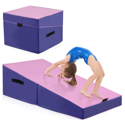 Costway Gymnastics Tumbling Mat Folding Incline Yoga Mat with Non-slip PVC Leather