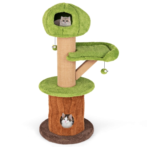 Image 1 de 10.. Arbre de chat champignon de 58&nbsp;po pour chats d'intérieur avec 2 boules de perchaude en peluche de Costway