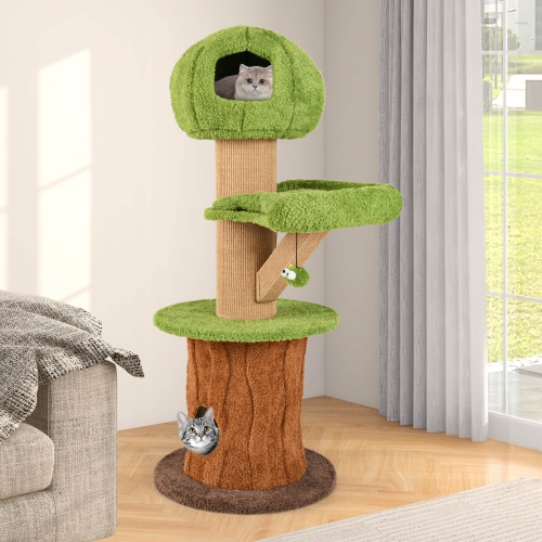 Costway 58" Mushroom Cat Tree for Indoor Cats with 2 Cute Condos Plush Perch Teasing Balls