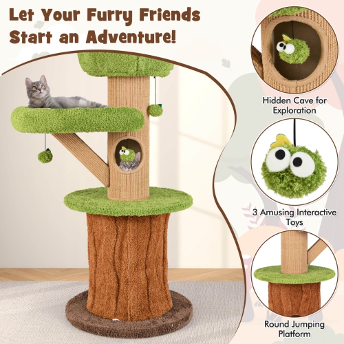 Costway 58" Mushroom Cat Tree for Indoor Cats with 2 Cute Condos Plush Perch Teasing Balls