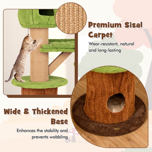 Costway 58" Mushroom Cat Tree for Indoor Cats with 2 Cute Condos Plush Perch Teasing Balls