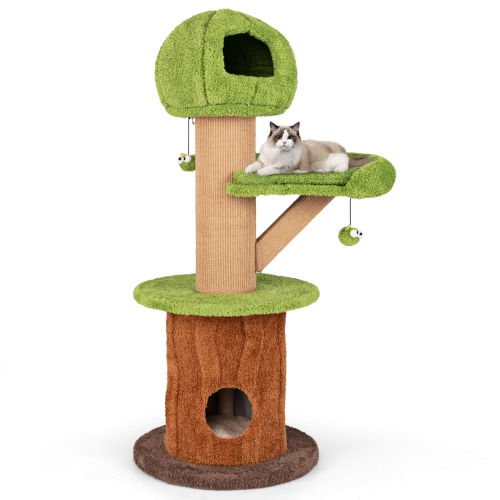 Costway 58" Mushroom Cat Tree for Indoor Cats with 2 Cute Condos Plush Perch Teasing Balls
