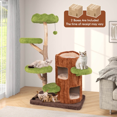 Arbre pour chat multiniveau de Costway avec poteaux à gratter et panneau en sisal pour la maison de chat à deux étages