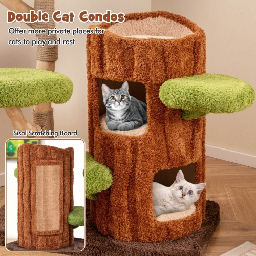 Arbre pour chat multiniveau de Costway avec poteaux à gratter et panneau en sisal pour la maison de chat à deux étages