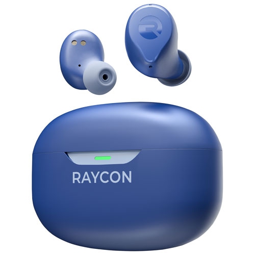 Image 1 de 10.. Boîte ouverte - Écouteurs boutons 100 % sans fil à suppression active du bruit Everyday de Raycon - Bleu royal