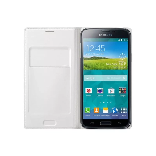 Étui portefeuille à rabat pour Galaxy S5 DE SAMSUNG – Blanc métallique