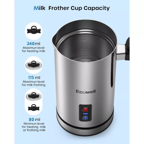 Moussoir à lait automatique ECOWELL, machine à mousse électrique en acier inoxydable 8,1&nbsp;oz/240&nbsp;ml pour lattes, cappuccinos et chocolat