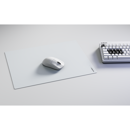 Pulsar Superglide V2 L Premium Glass Mouse Pad 1.5T Gorilla Glass Surface Anti-Slip Fully Molded high-Density Silicone Rubber 16.5" x 13", White