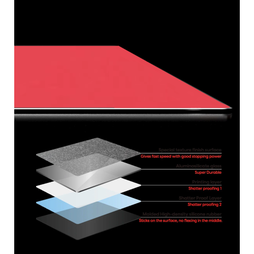 Pulsar Superglide V2 L Premium Glass Mouse Pad 1.5T Gorilla Glass Surface Anti-Slip Fully Molded high-Density Silicone Rubber 16.5" x 13", Red