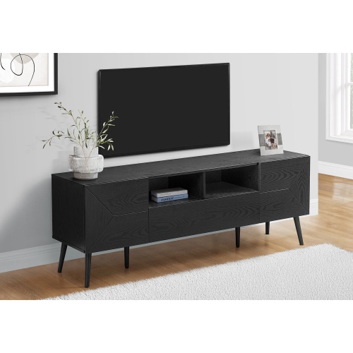 Monarch Specialties I 2754 - Tv Stand, 72 Inch, Console, Media Entertainment Center, Storage Drawer, Black Laminate, Mid Century, Modern