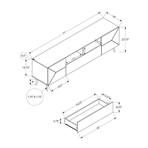 Monarch Specialties I 2754 - Tv Stand, 72 Inch, Console, Media Entertainment Center, Storage Drawer, Black Laminate, Mid Century, Modern