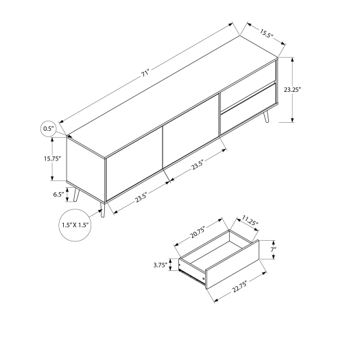 Monarch Specialties I 2722 - Tv Stand, 72 Inch, Console, Media Entertainment Center, Storage Drawers, Storage Cabinet, Walnut Laminate, Mid Century