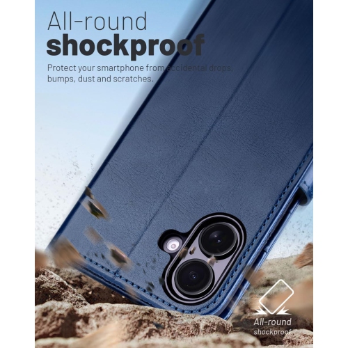 Étui portefeuille pour iPhone 16 Plus , étui folio à rabat en cuir PU Premium avecfente pour carte, support et fermeture magnétique TPU étui