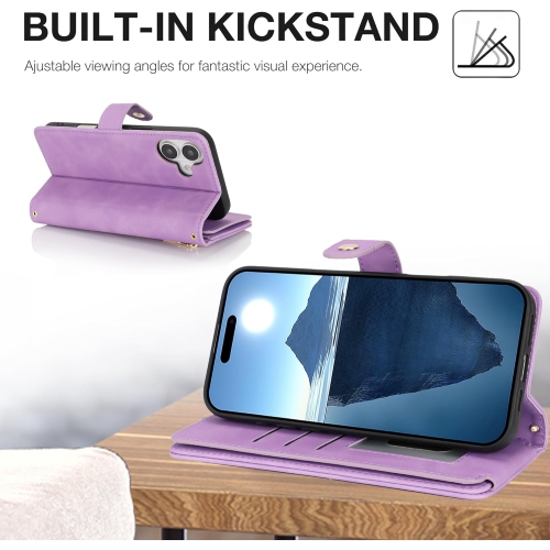 Étui portefeuille pour iPhone 16 Plus, étui folio à rabat en cuir PU de qualité supérieure avecfente pour carte, support et fermeture magnétique,