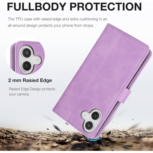 Étui portefeuille pour iPhone 16 Plus, étui folio à rabat en cuir PU de qualité supérieure avecfente pour carte, support et fermeture magnétique,