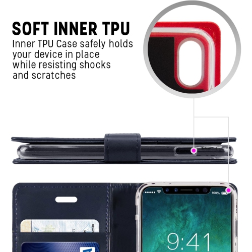 Étui portefeuille pour iPhone 16 Plus, étui folio à rabat en cuir PU de qualité supérieure avecfente pour carte, support et fermeture magnétique,