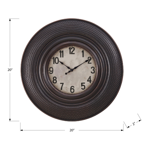 Monarch Specialties I 9045 - Clocks, 20" Round, Wall Clock, Antique Brown, Transitional