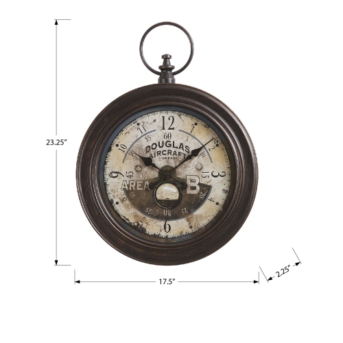 Monarch Specialties I 9090 - Clocks, 18" Round, Wall Clock, Antique Brown, Traditional