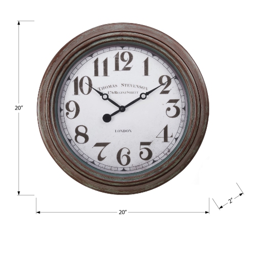 Monarch Specialties I 9049 - Clocks, 20" Round, Wall Clock, Antique Brown, Transitional