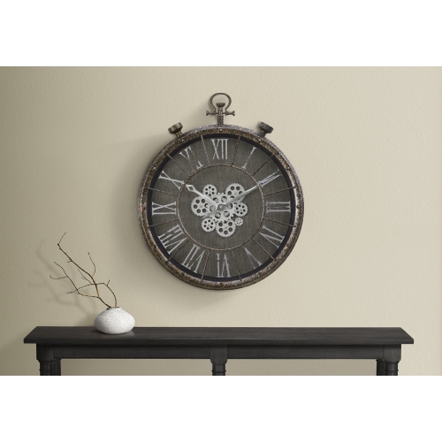 MONARCH SPECIALTIES  I 9075 - Clocks, 24" Round, Gear Mechanism, Wall Clock, Grey, Transitional