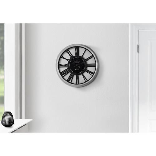 Image 1 de 4.. Monarch Specialties I 9086 - Horloges, rond, 16&nbsp;po, horloge murale, argenté, noir, Transitionnel