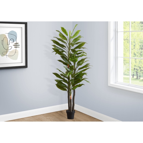 MONARCH SPECIALTIES  I 9595 - Artificial Plant, 83" Tall, Indoor, Dracaena Tree, Decorative, Faux, Fake, Floor, Potted, Real Touch Leaves, Black Pot