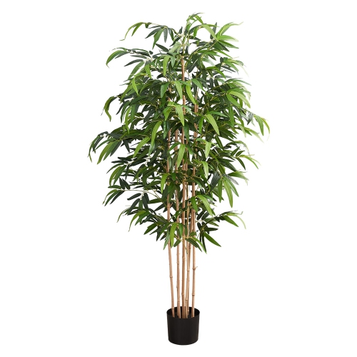 Monarch Specialties I 9592 - Artificial Plant, 83" Tall, Bamboo Tree, Floor, Indoor, Potted, Real Touch, Green Leaves, Black Pot
