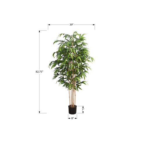 Monarch Specialties I 9592 - Artificial Plant, 83" Tall, Bamboo Tree, Floor, Indoor, Potted, Real Touch, Green Leaves, Black Pot