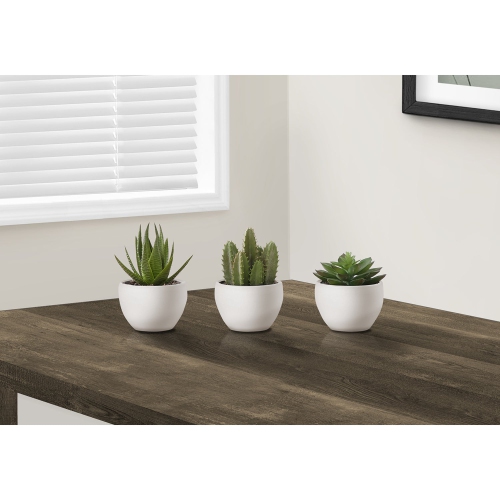 Monarch Specialties I 9555 - Artificial Plant, 6" Tall, Succulent, Indoor, Faux, Fake, Table, Greenery, Potted, Set Of 3, Decorative, Green Plants,