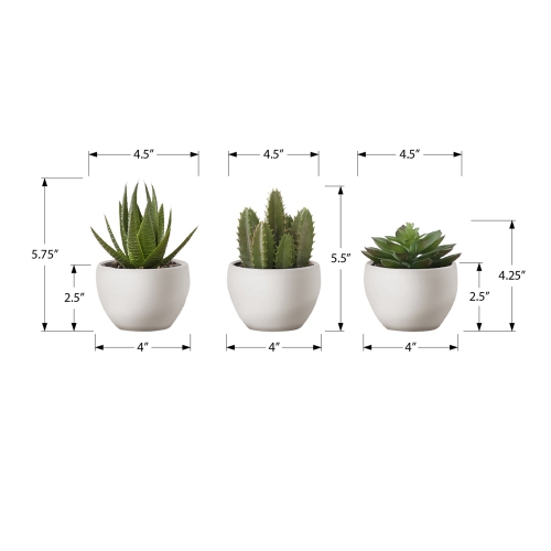 Monarch Specialties I 9555 - Artificial Plant, 6" Tall, Succulent, Indoor, Faux, Fake, Table, Greenery, Potted, Set Of 3, Decorative, Green Plants,