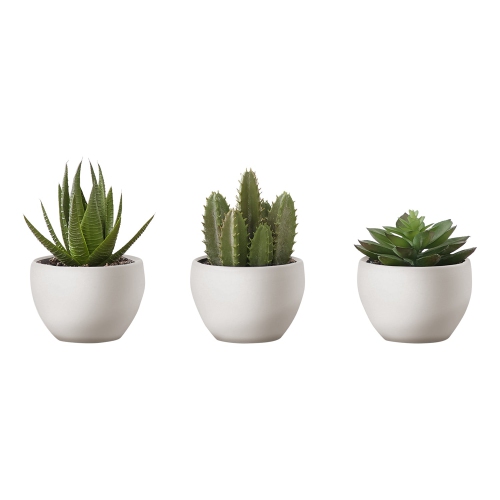 Monarch Specialties I 9555 - Artificial Plant, 6" Tall, Succulent, Indoor, Faux, Fake, Table, Greenery, Potted, Set Of 3, Decorative, Green Plants,