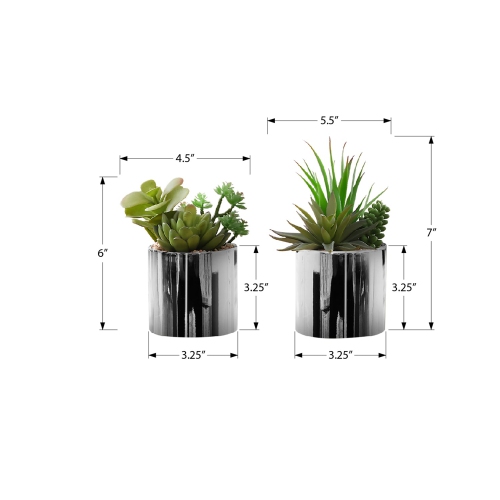 Monarch Specialties I 9550 - Artificial Plant, 7" Tall, Succulent, Indoor, Faux, Fake, Table, Greenery, Potted, Set Of 2, Decorative, Green Plants,