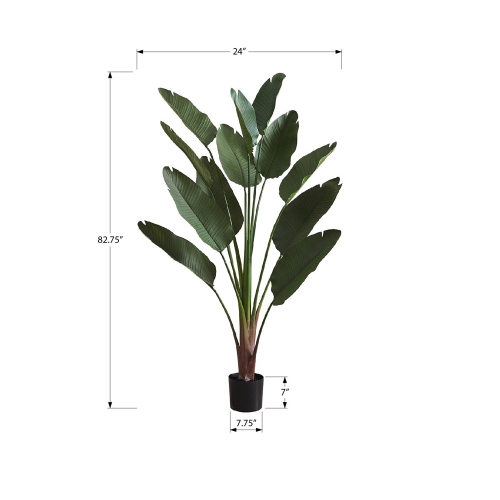 Monarch Specialties I 9591 - Artificial Plant, 83" Tall, Indoor, Decorative, Floor, Palm Tree, Real Touch, Green Leaves, Black Pot