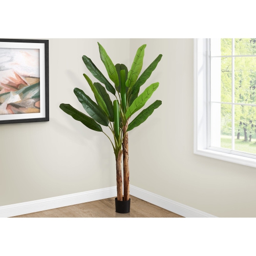 MONARCH SPECIALTIES  I 9593 - Artificial Plant, 83" Tall, Banana Tree, Indoor, Decorative, Faux, Floor, Potted, Real Touch Leaves, Black Pot In Green