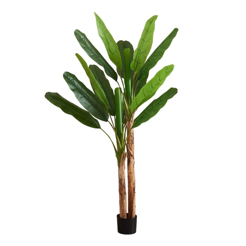 Monarch Specialties I 9593 - Artificial Plant, 83" Tall, Banana Tree, Indoor, Decorative, Faux, Floor, Potted, Real Touch, Green Leaves, Black Pot