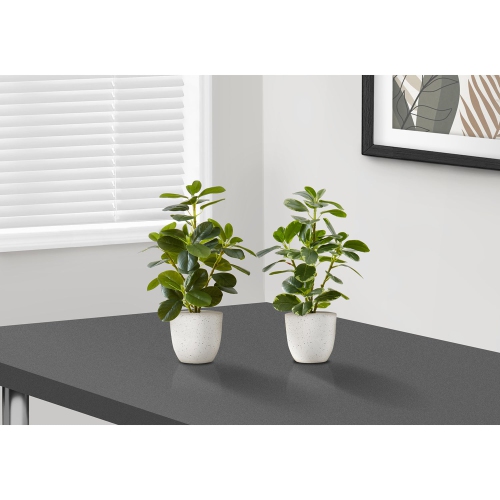 Monarch Specialties I 9557 - Artificial Plant, 14" Tall, Ficus, Indoor, Faux, Fake, Table, Greenery, Potted, Set Of 2, Decorative, Green Leaves,