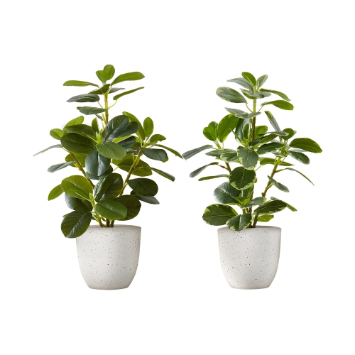 Monarch Specialties I 9557 - Artificial Plant, 14" Tall, Ficus, Indoor, Faux, Fake, Table, Greenery, Potted, Set Of 2, Decorative, Green Leaves,